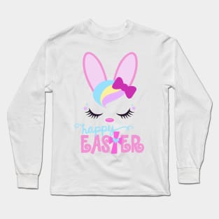 HAPPY EASTER Bunny Sleeping Face Christian Girls Women Gift Long Sleeve T-Shirt